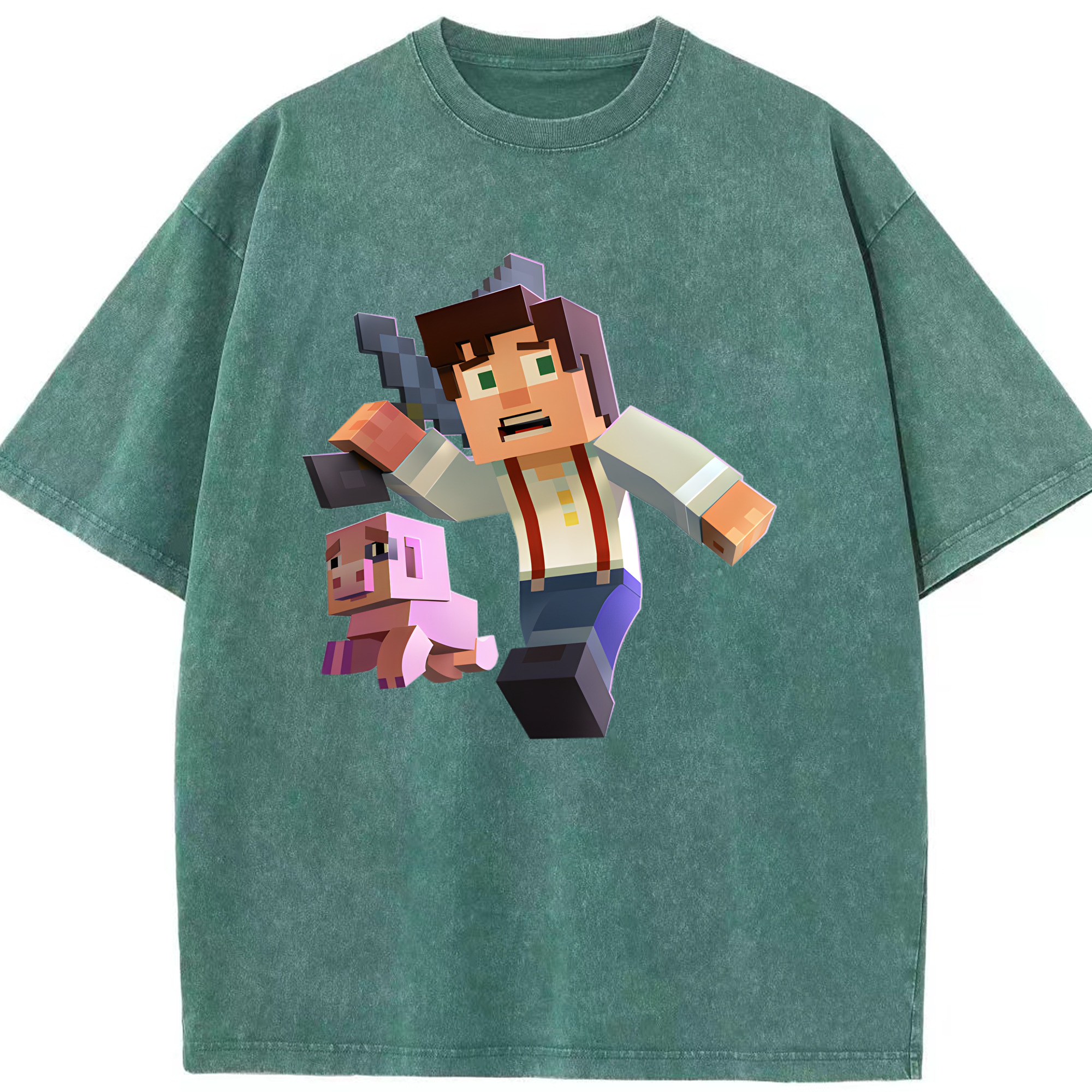 （画像用） マインクラフト ブロックの世界 Minecraft MC Block world 綿100% ヴィンテージ風 半袖Tシャツ（フロントプリント）